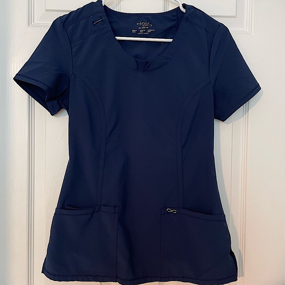 NAVY XS - Cherokee Infinity Women Scrub Top Round Neck
